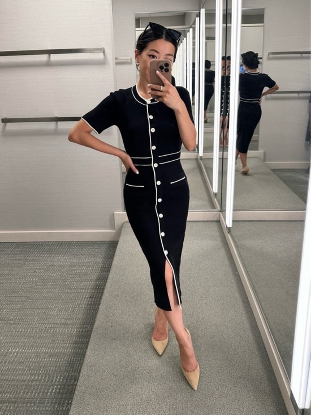 Zoe and Claire tipped button front Midi sweater Dress